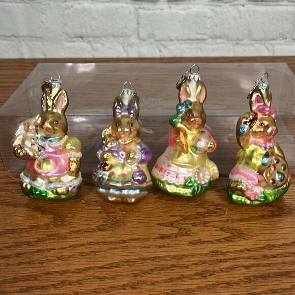 Department 56 set 4 Colorful Easter Glass Bunny Ornaments EUC - Picture 1 of 9